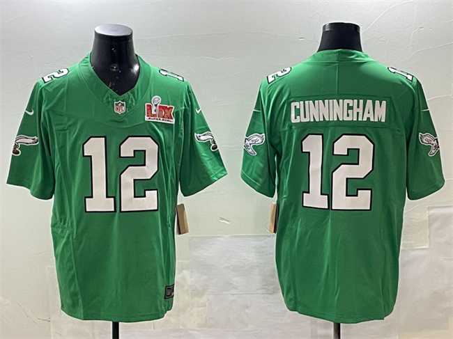 Mens Philadelphia Eagles #12 Randall Cunningham Green 2025 Super Bowl LIX Patch F.U.S.E. Throwback Vapor Untouchable Limited Stitched Jersey